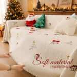 Christmas sofa throw cover laid over couch, cozy christmas living room home decor