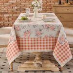 Cottage style pink rose tablecloth set for afternoon tea gathering