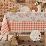 Pink Cottage Rose Tablecloth with gingham lace trim for garden tea party