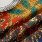 Vibrant mandala print fabric close‑up for tassel table cover, 140gsm water‑resistant polyester