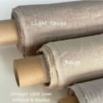 Light taupe and beige 100% pure linen fabric rolls, softened woven linen