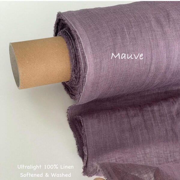 Mauve muted purple-gray 100% pure linen fabric roll, washed woven linen