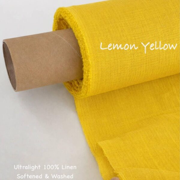 Soft lemon yellow 100% pure linen fabric by the yard, butter yellow linen